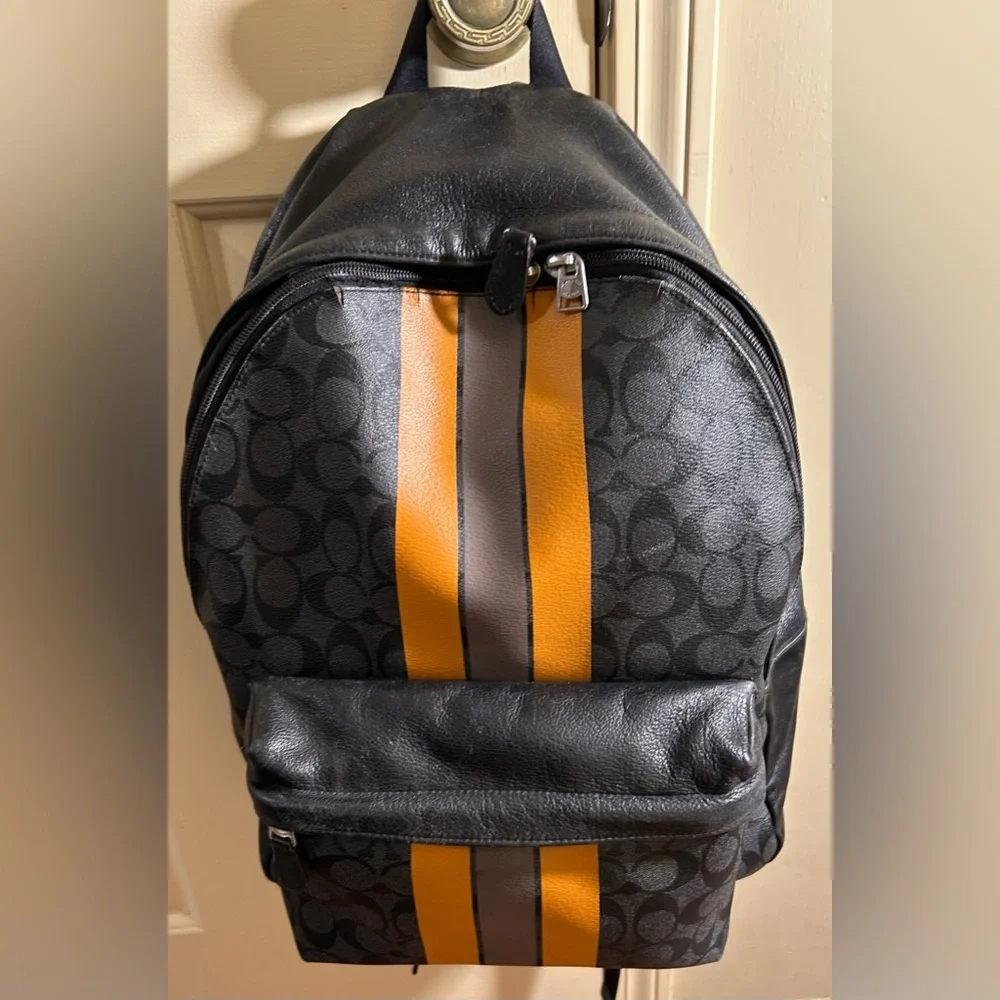 Coach Charles Varsity Men's Black/Charcoal and Orange Backpack - Picture 10 of 15